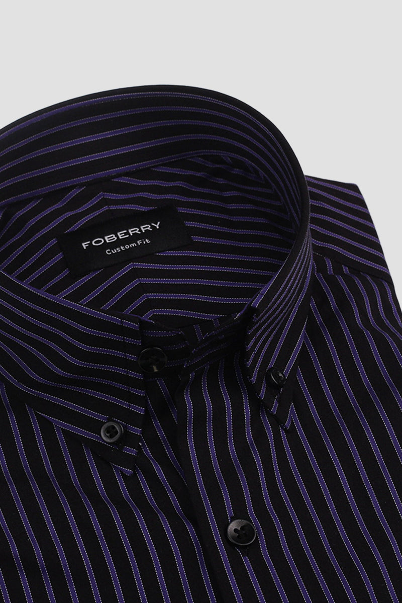 Electric Purple Twill Striped Shirt