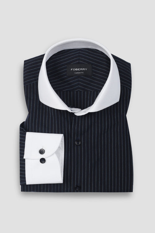 Blue And Black Hairline Striped Shirt