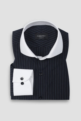 Blue And Black Hairline Striped Shirt