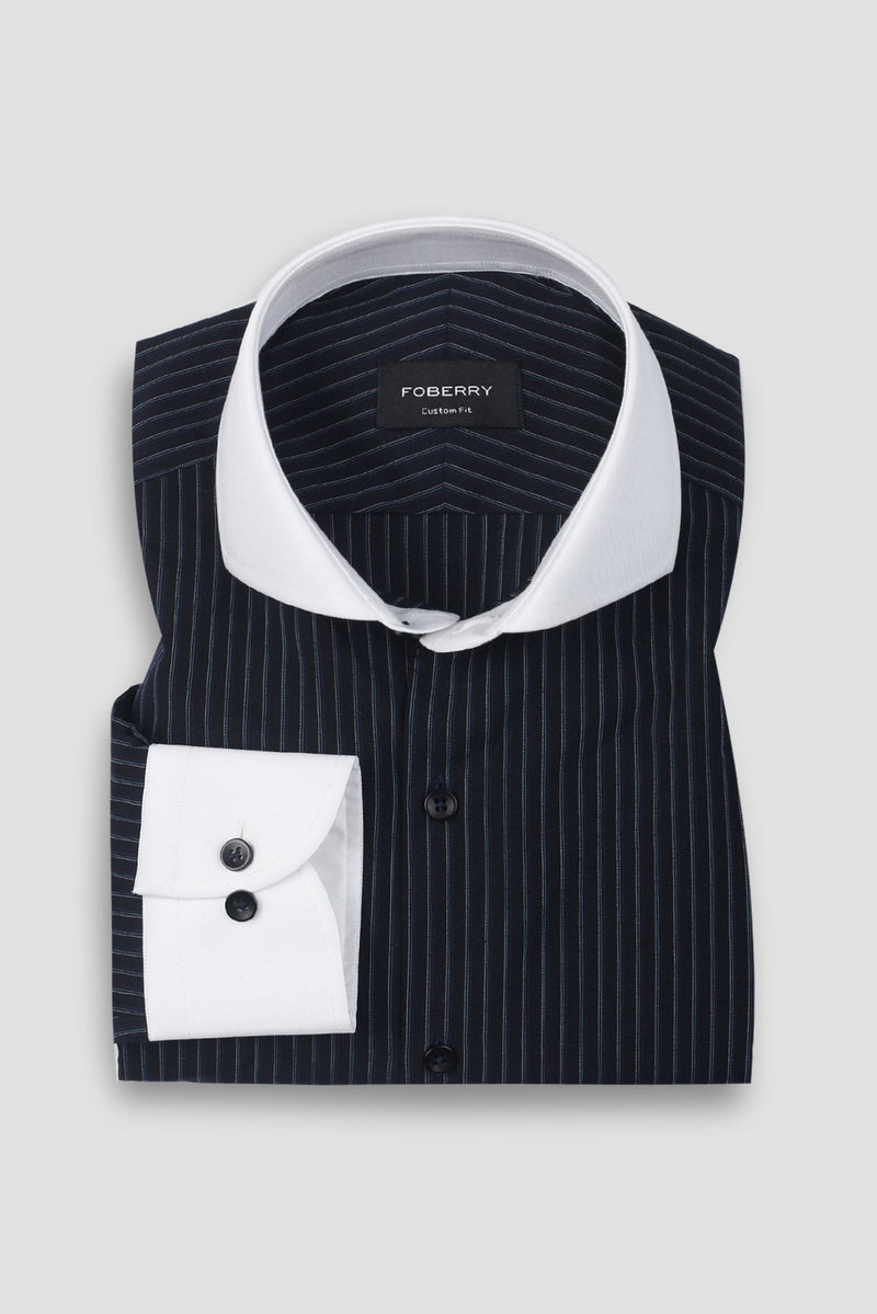 Blue And Black Hairline Striped Shirt