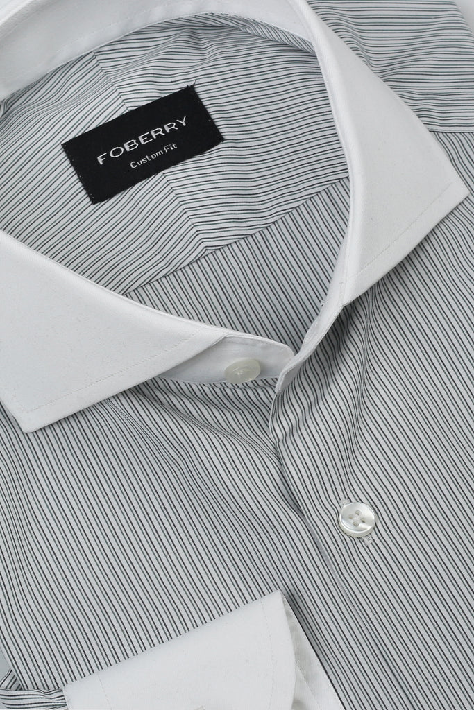 Charcoal Green Pencil Supima Cotton Stripes Shirt