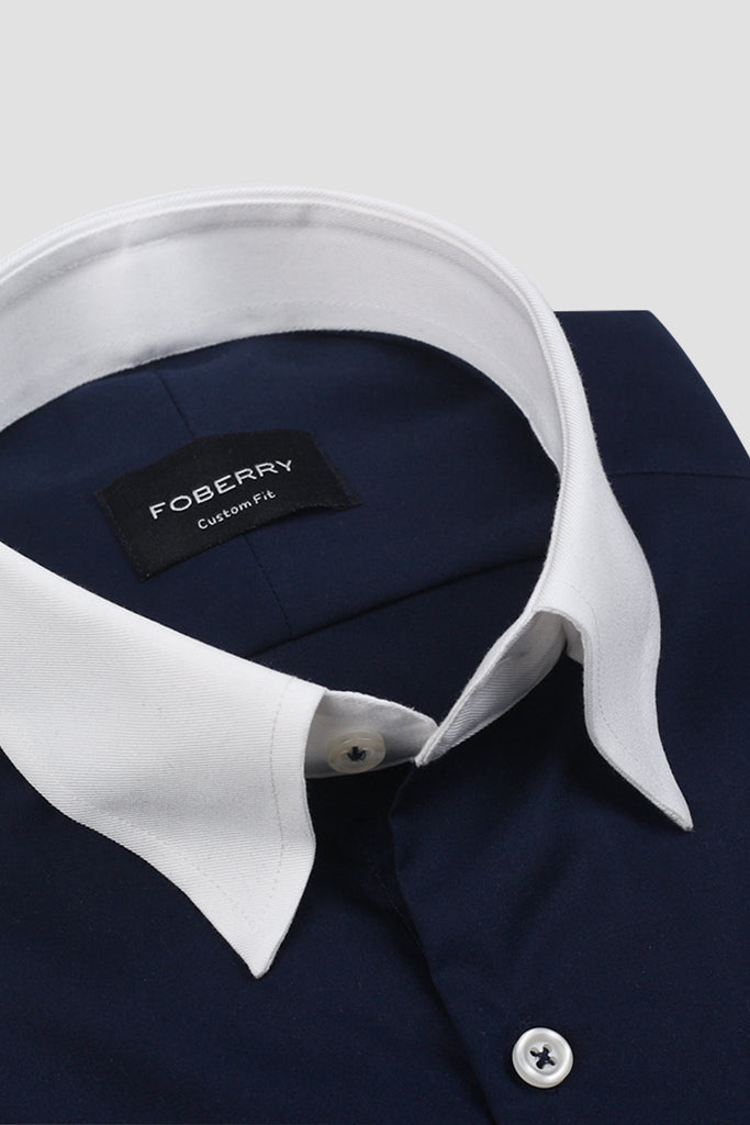 Dark Navy Blue Egyptian Shirt - Hidden Button Down Shirt