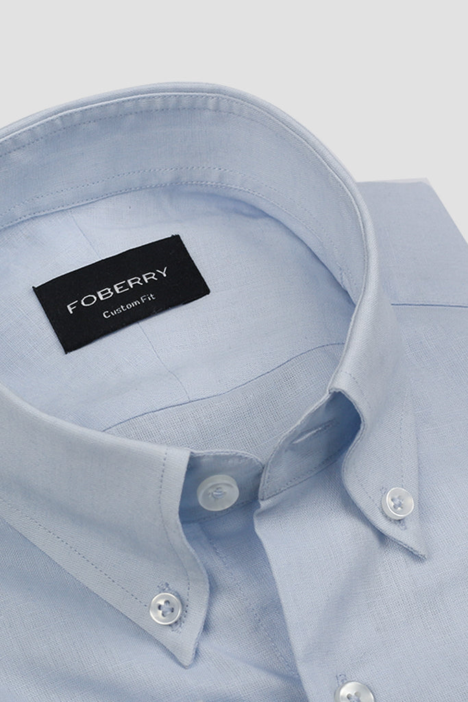 Soft Ice Blue Linen Shirt