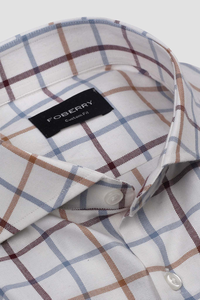 White Multi Windowpane Check Shirt