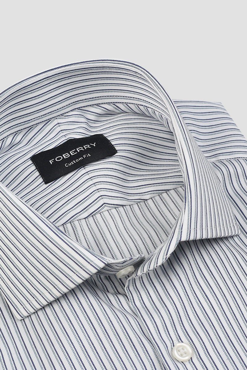 Midnight Blue With Green Parallel Striped Shirt