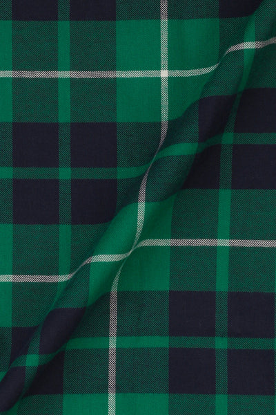 Bottle Green & Blue Grid Winter Flannel