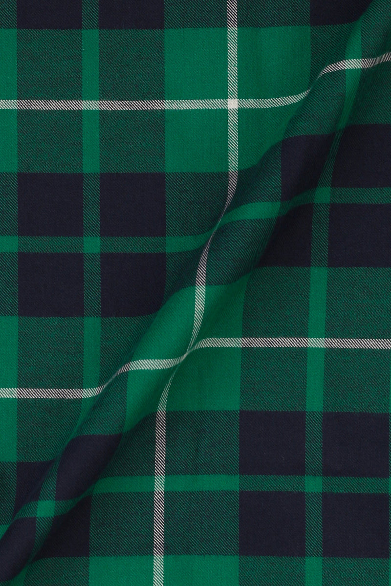 Bottle Green & Blue Grid Winter Flannel