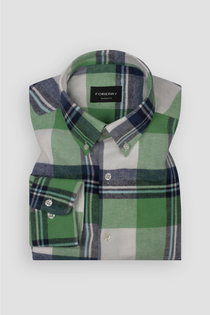Kelly Green Madras Winter Flannel Shirt - Foberry USA 19.5 / Smart Kelly Green Madras Winter Flannel Shirt - Foberry USA 19.5 / Smart