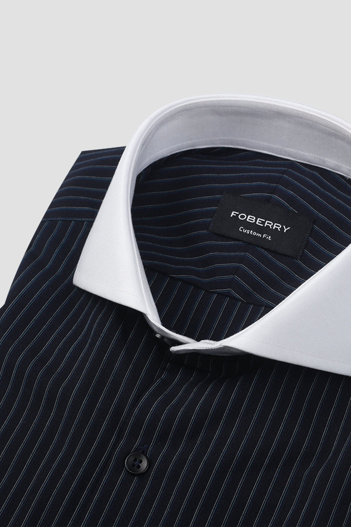 Blue And Black Hairline Striped Shirt