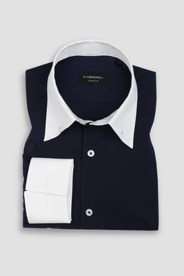 Dark Indigo Egyptian Poplin Pin Collar Shirt