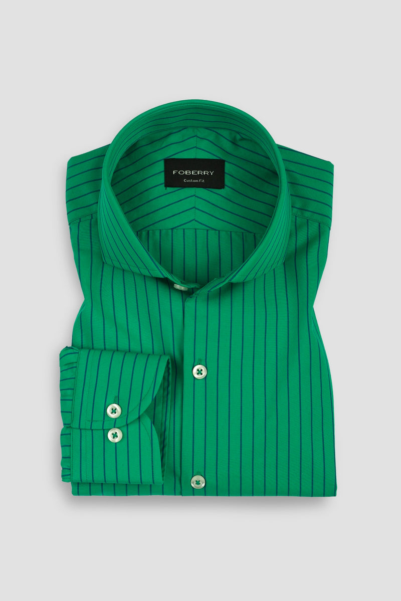 Blue Pinstripes On Green Shirt