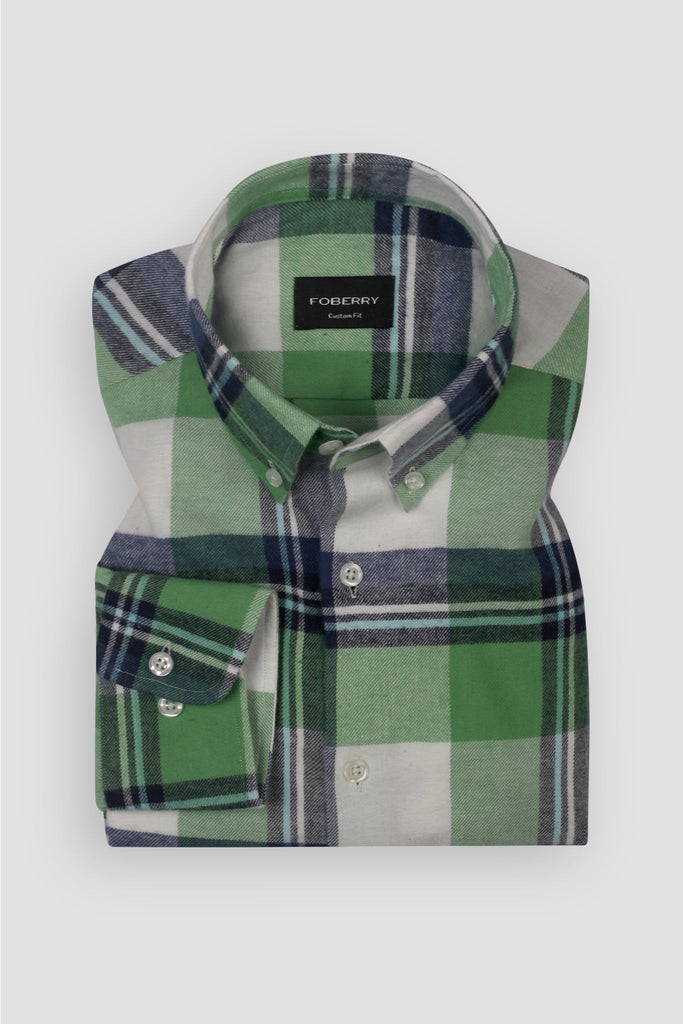 Kelly Green Madras Winter Flannel Shirt