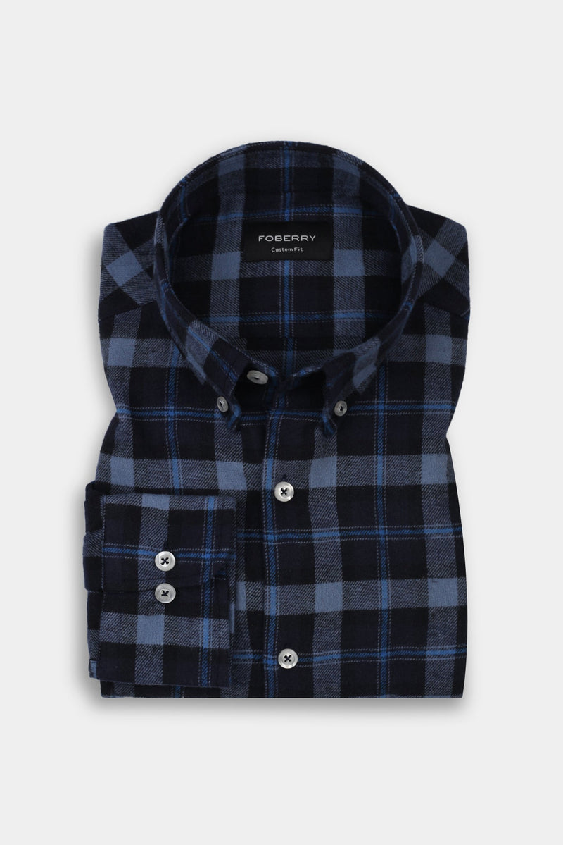 Soft Yale Blue Tartan Winter Flannel Shirt