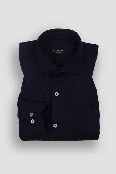 Navy Blue Herringbone Winter Flannel Shirt