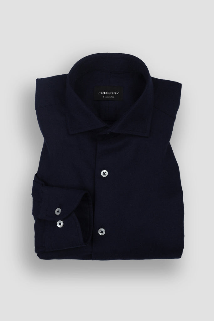Navy Blue Herringbone Winter Flannel Shirt
