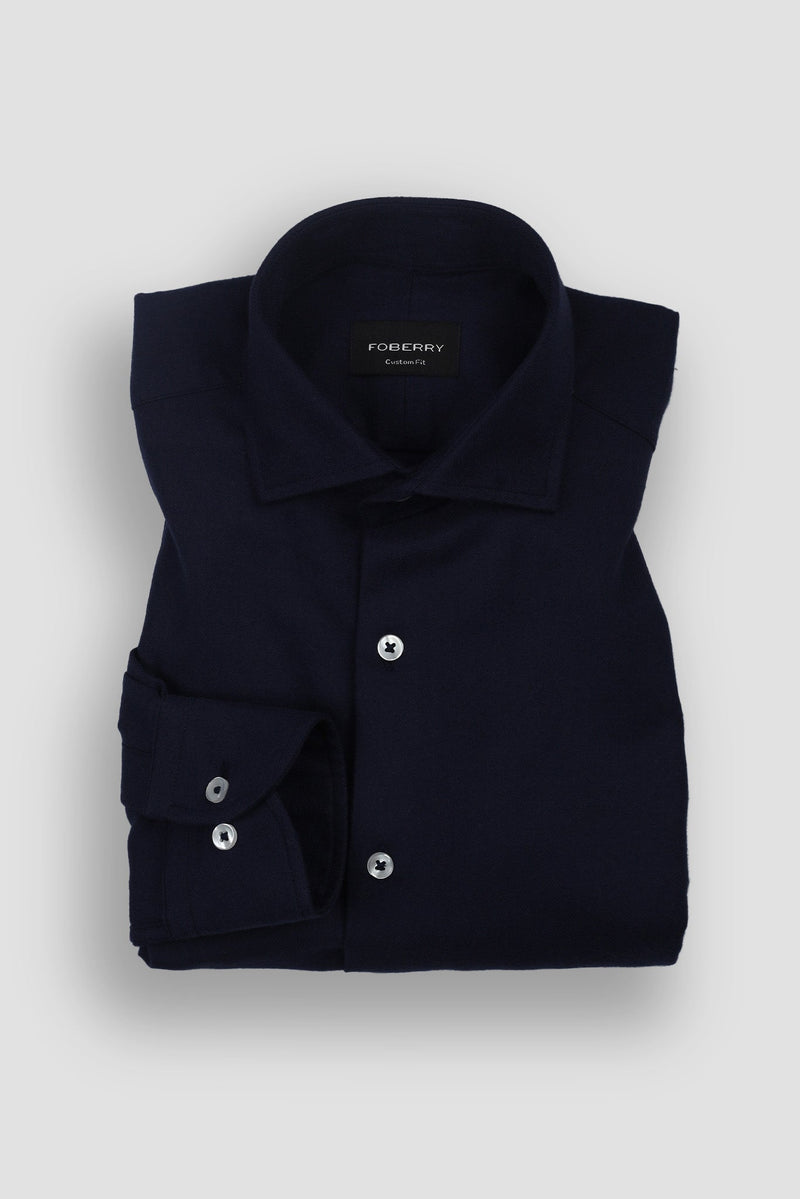 Navy Blue Herringbone Winter Flannel Shirt