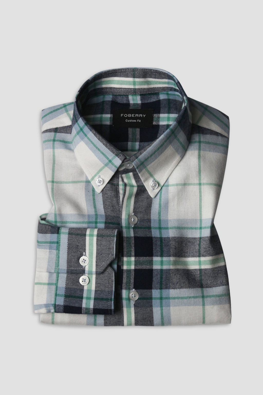 Blue Green Plaid Winter Flannel Shirt - Foberry USA