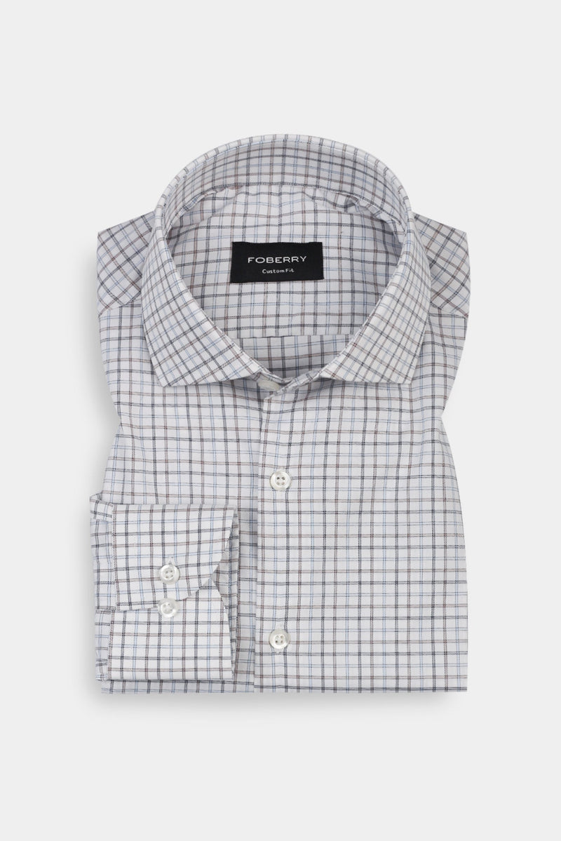 Hazel wood & Blue Grid Egyptian Shirt