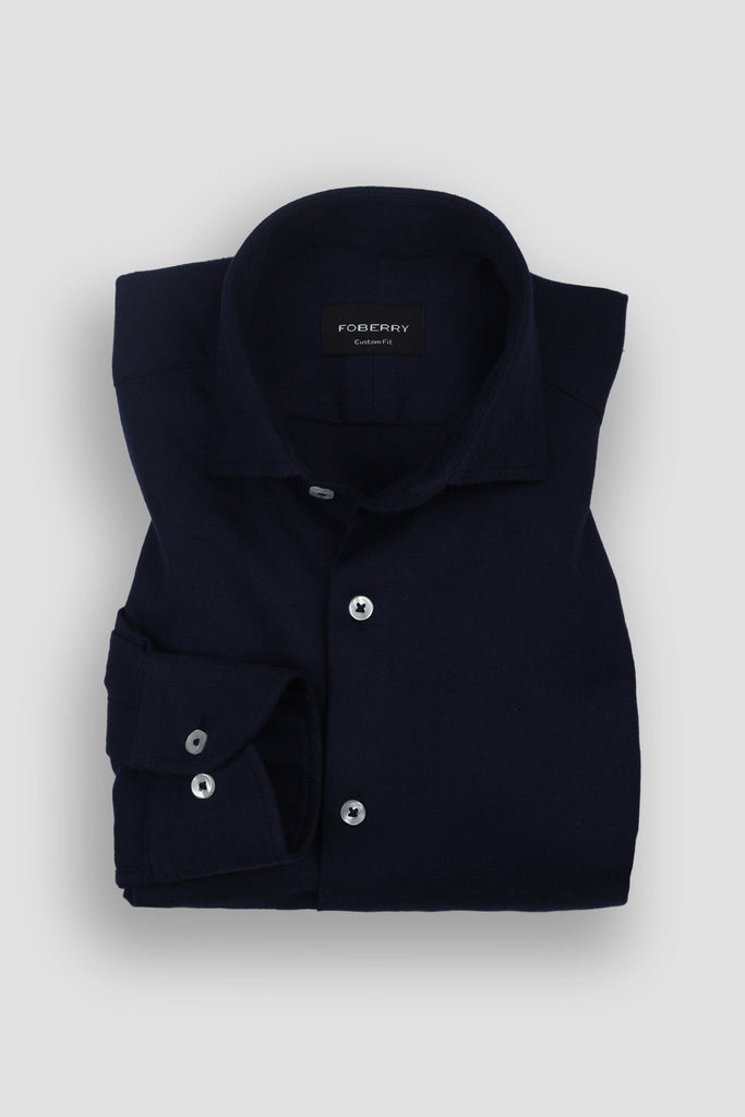 Navy Blue Herringbone Winter Flannel Shirt