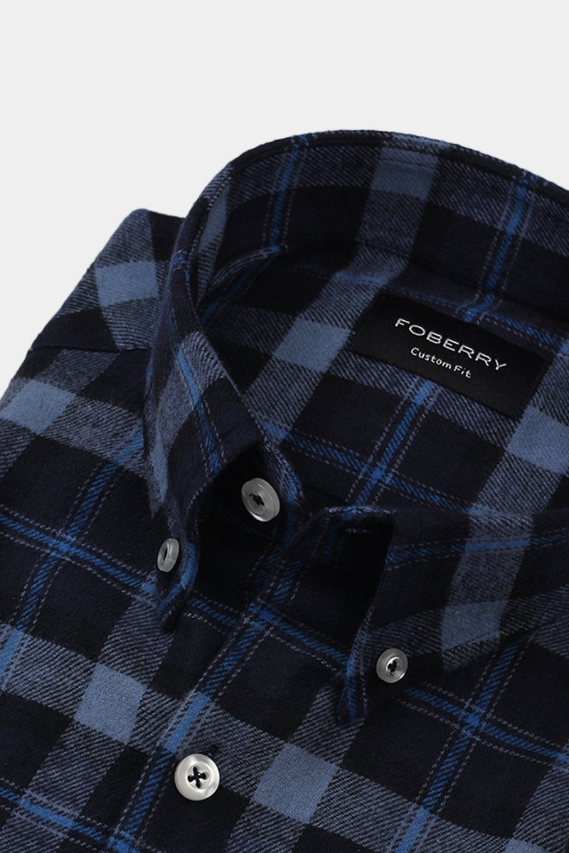 Soft Yale Blue Tartan Winter Flannel Shirt