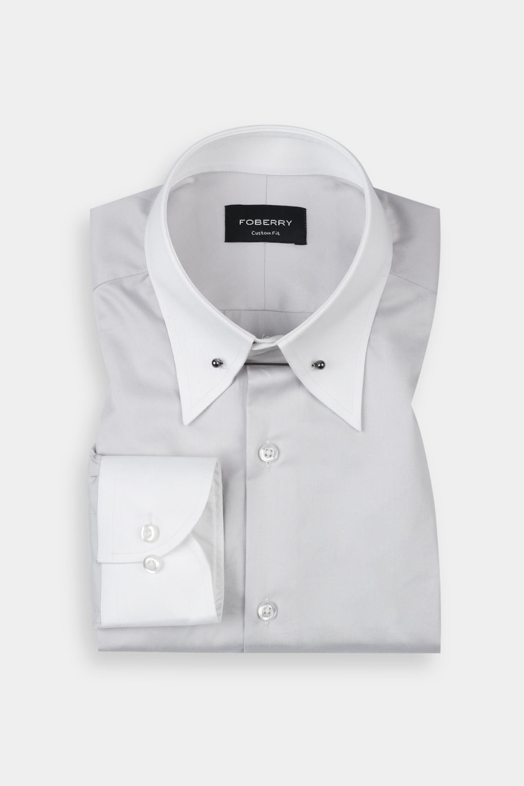 Ash Grey Egyptian Poplin Pin Collar Shirt