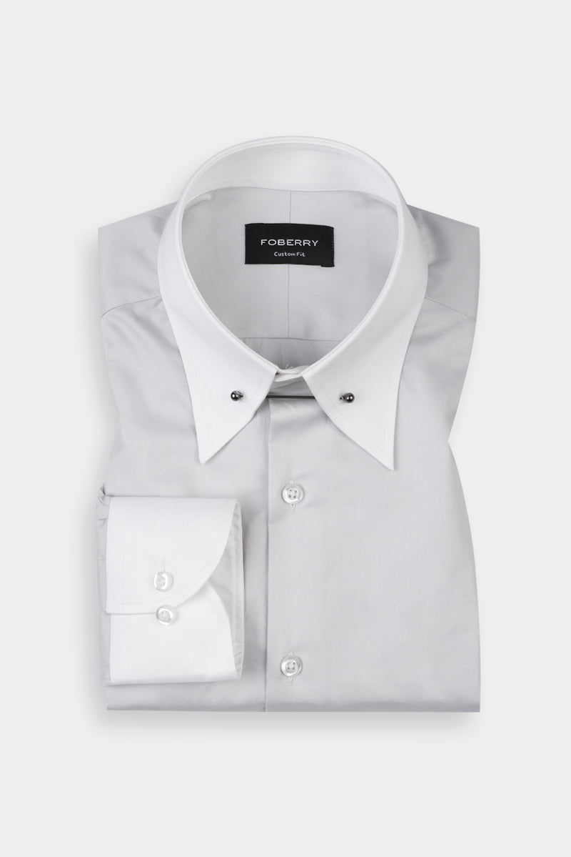 Ash Grey Egyptian Poplin Pin Collar Shirt