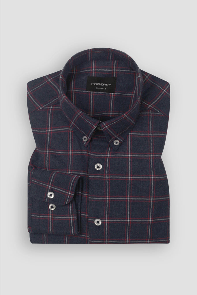 Soft Blue Windowpane Winter Flannel Shirt