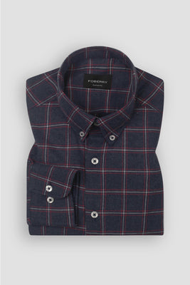 Soft Blue Windowpane Winter Flannel Shirt