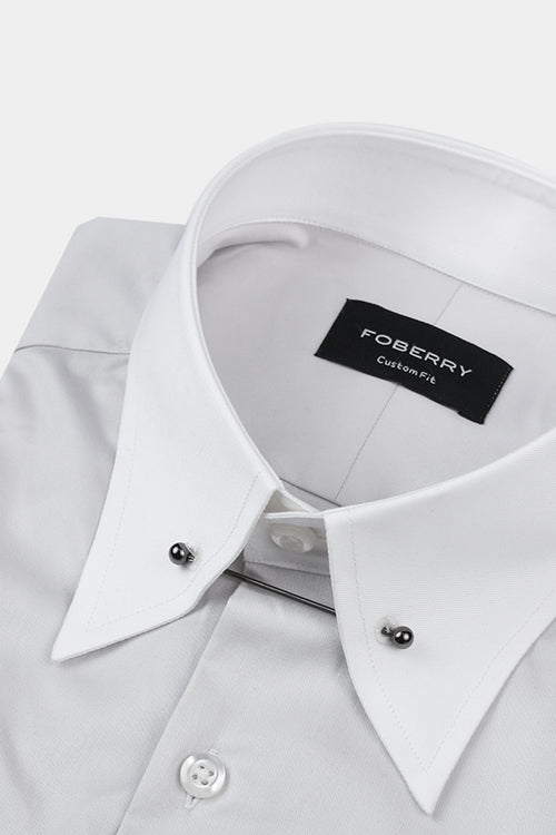 Ash Grey Egyptian Poplin Pin Collar Shirt