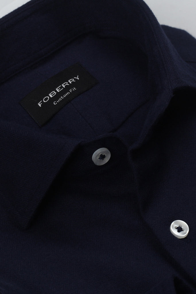 Navy Blue Herringbone Winter Flannel Shirt
