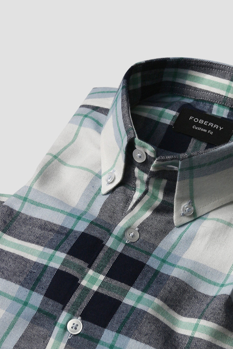 Blue Green Plaid Winter Flannel Shirt - Foberry USA