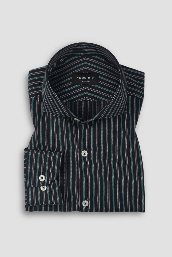 Teal Green and Grey Striped Shirt