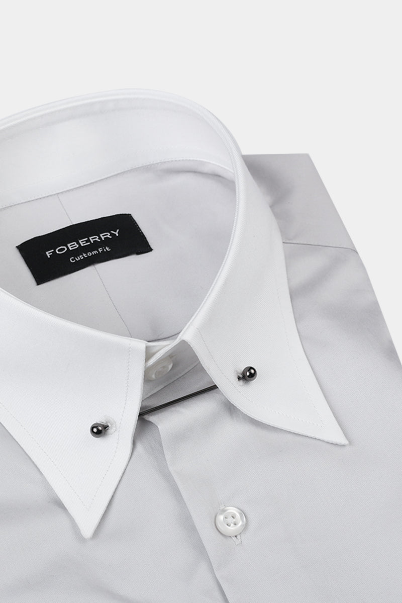 Ash Grey Egyptian Poplin Pin Collar Shirt