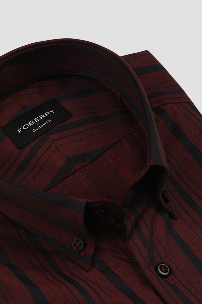 Crisp Maroon Balanced Stripes Shirt