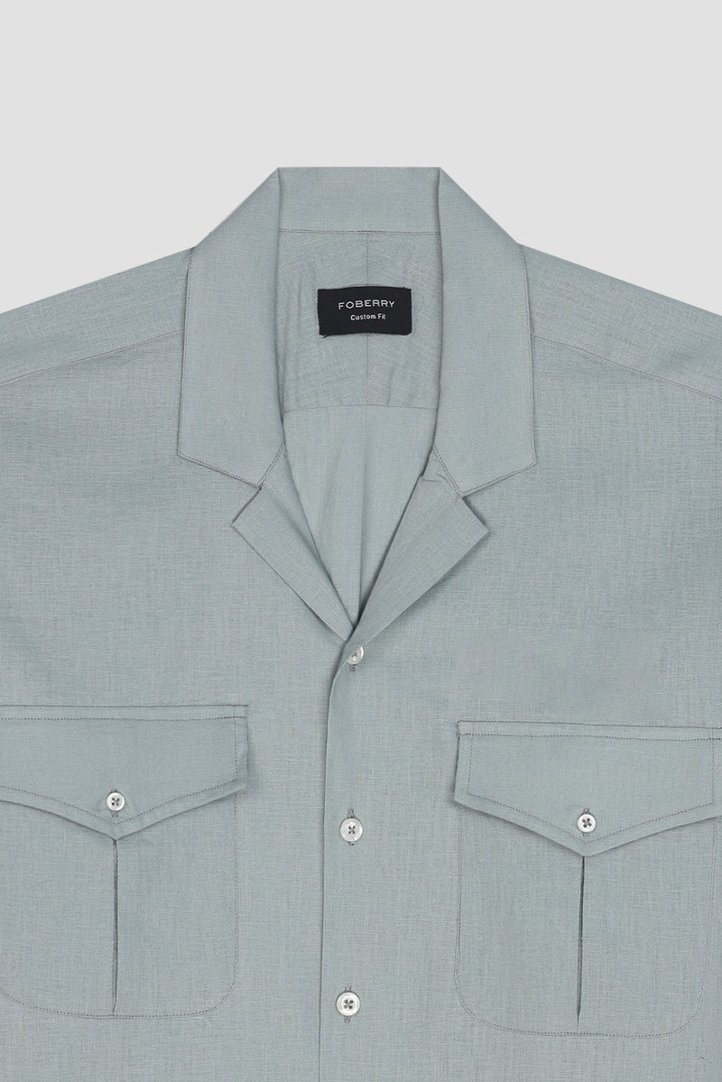 Aqua Grey Linen Safari Shirt