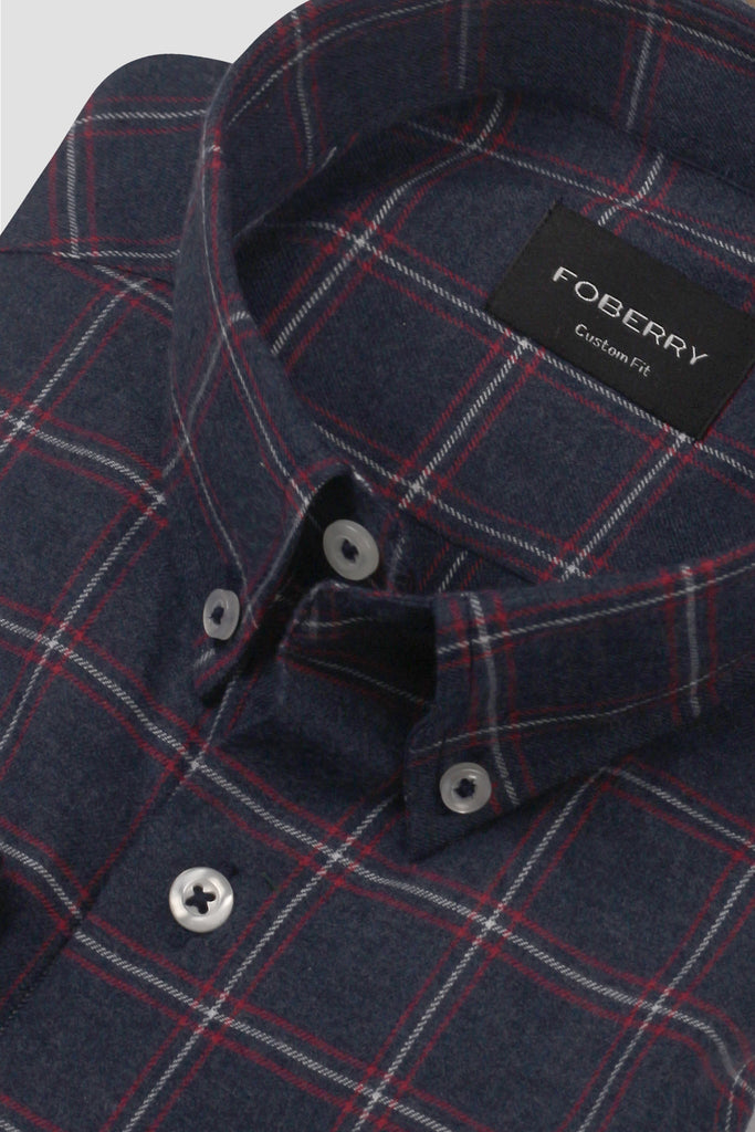 Soft Blue Windowpane Winter Flannel Shirt