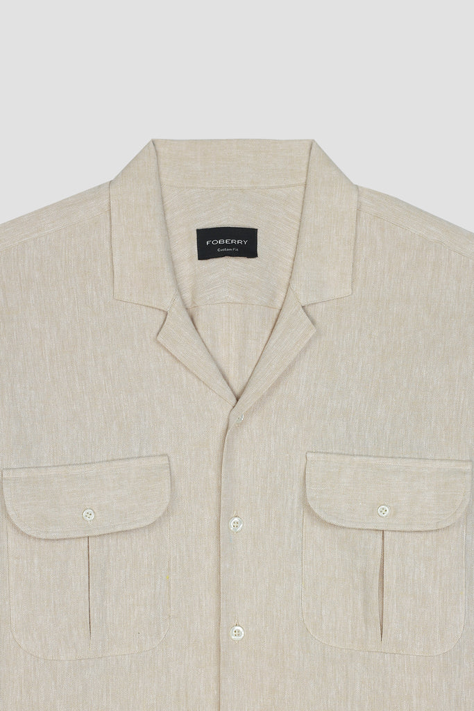 Soft Beige Irish Cotton Linen - Safari Shirt