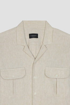 Soft Beige Irish Cotton Linen - Safari Shirt