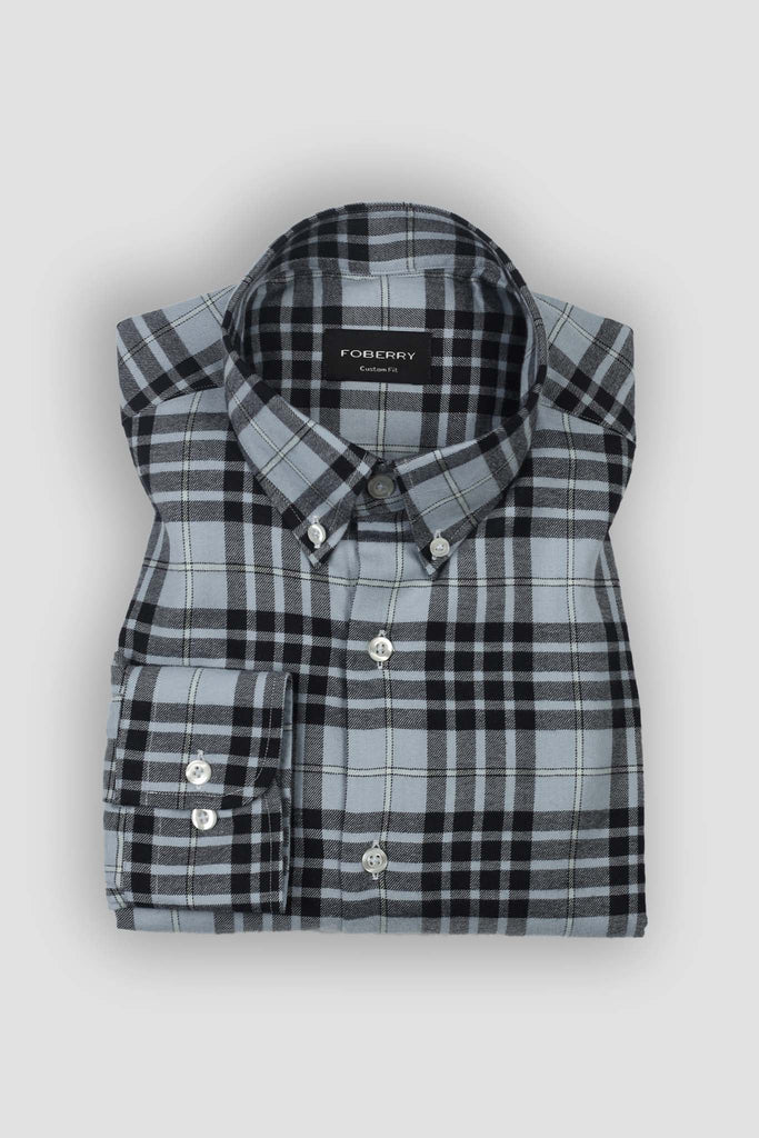 Sky Blue Tartan Winter Flannel Shirt