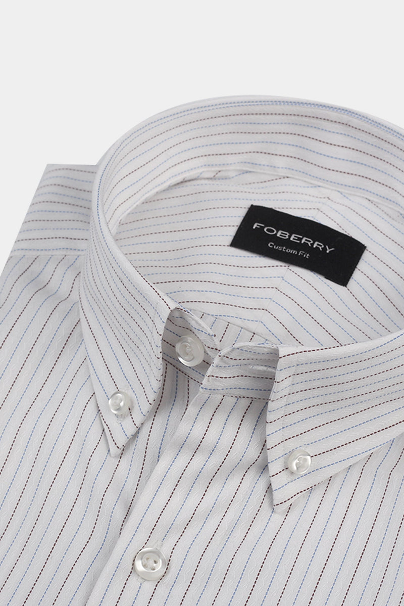 Brown & Blue Stitch Striped Shirt