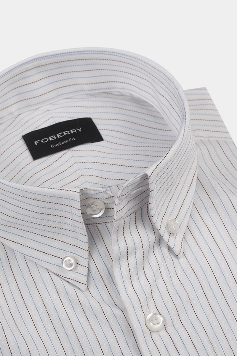 Brown & Blue Stitch Striped Shirt