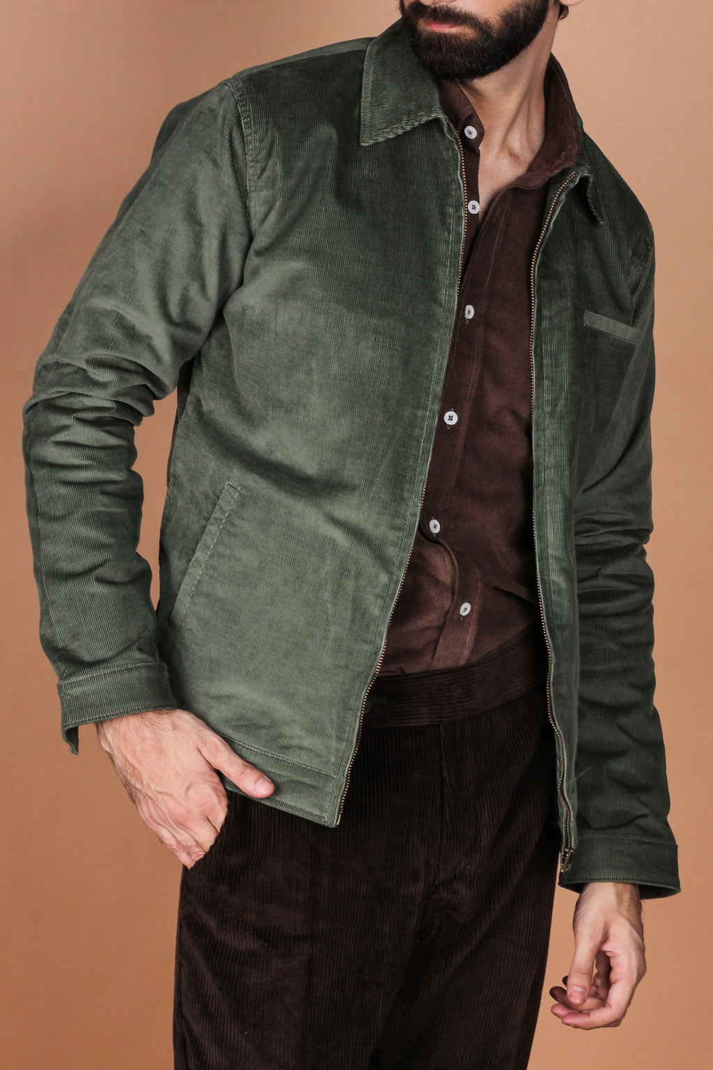 Hunter Green Corduroy Zipper Jacket - Foberry USA