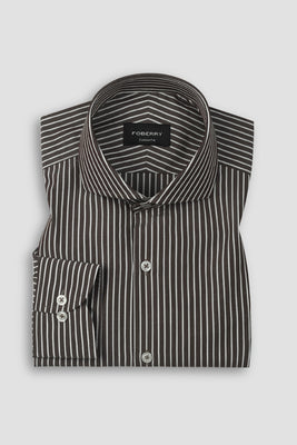 Dark Wood Brown Striped Shirt