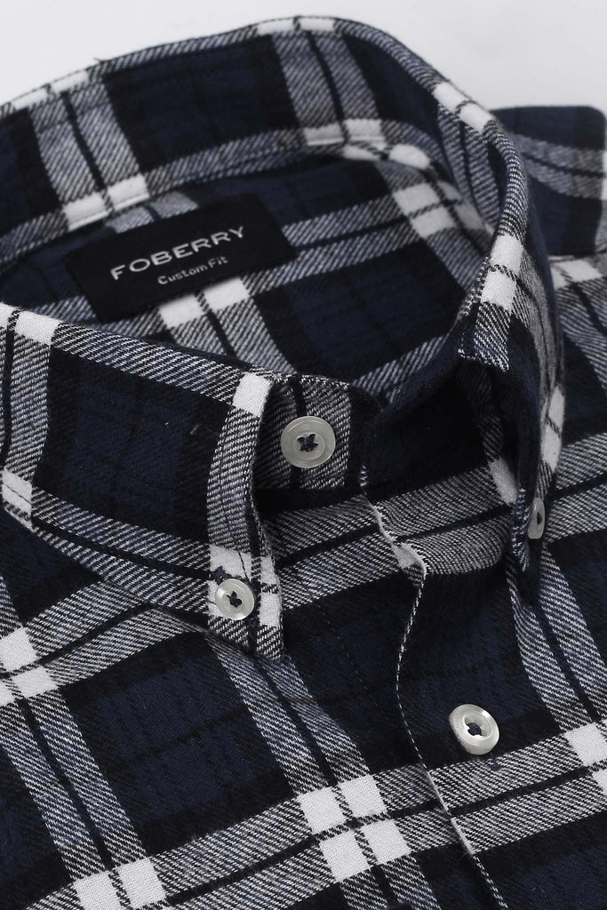 Blue & White Tartan Winter Flannel Shirt
