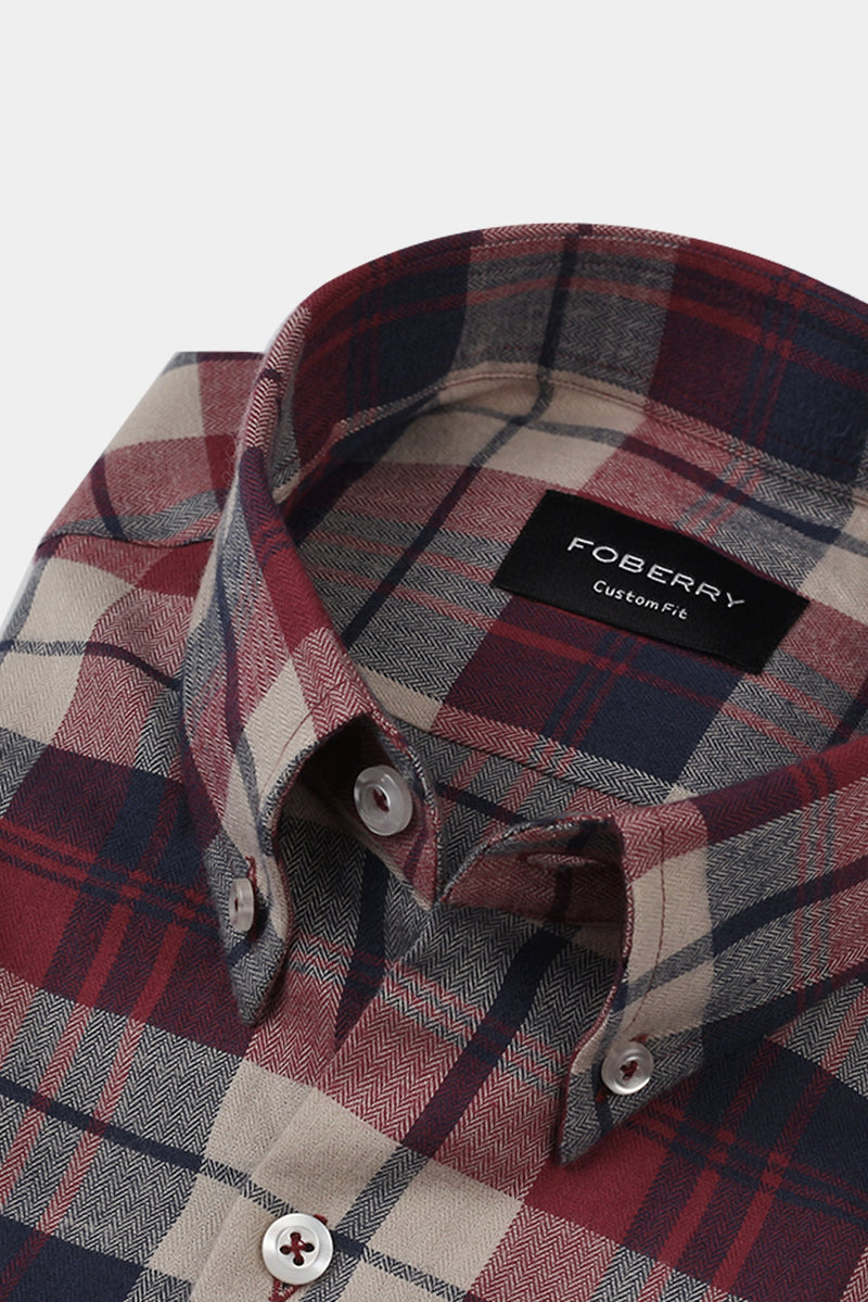 Beige Blue Tartan Winter Flannel Shirt