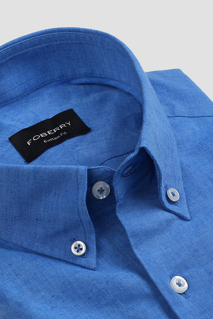 Azure Blue Cotton Linen Shirt