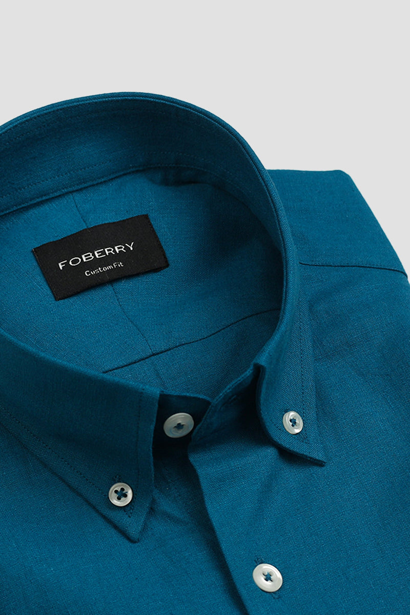 Soft Teal Blue Irish Linen Shirt