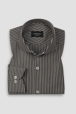 Dark Wood Brown Striped Shirt