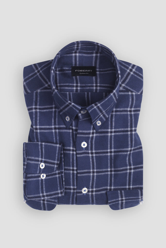 Yale Blue Windowpane Winter Flannel Shirt