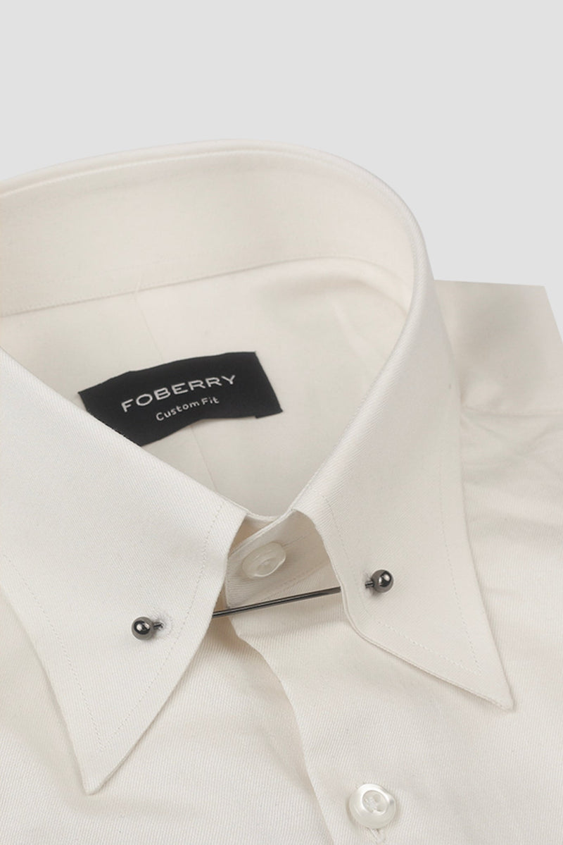 Ivory Egyptian Poplin Pin Collar Shirt